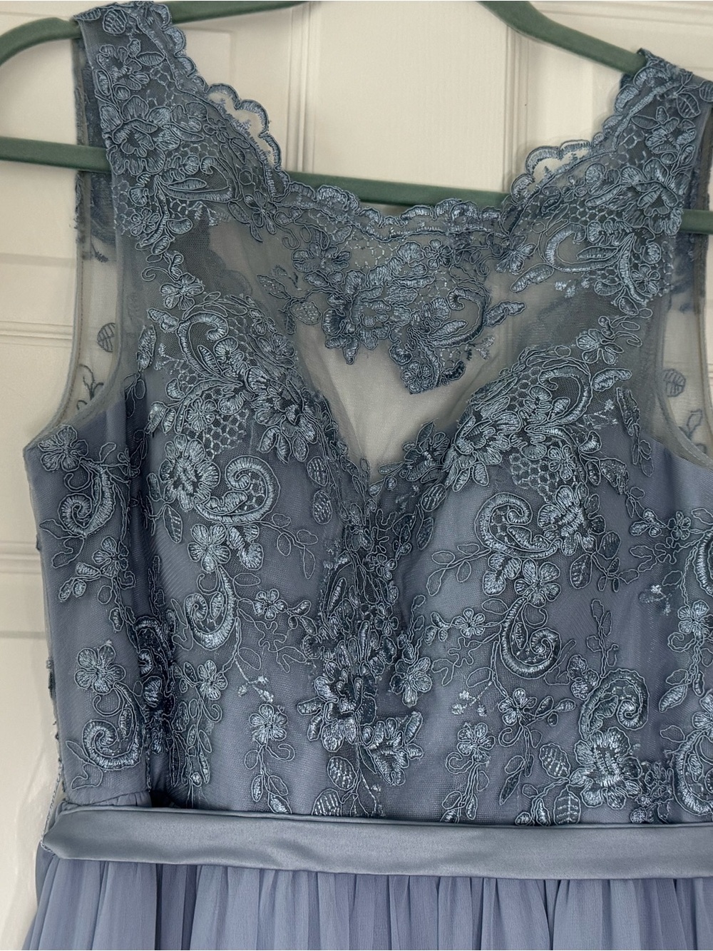Azazie Dusty Blue Lace Bodice Chiffon Maxi Dress - Picture 4 of 11